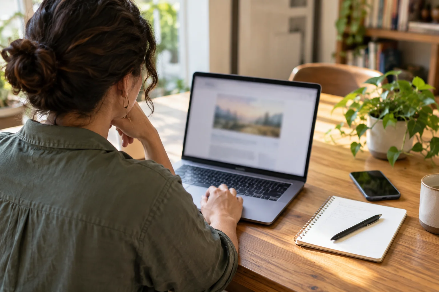 A community organizer reviewing an invitation at a laptop